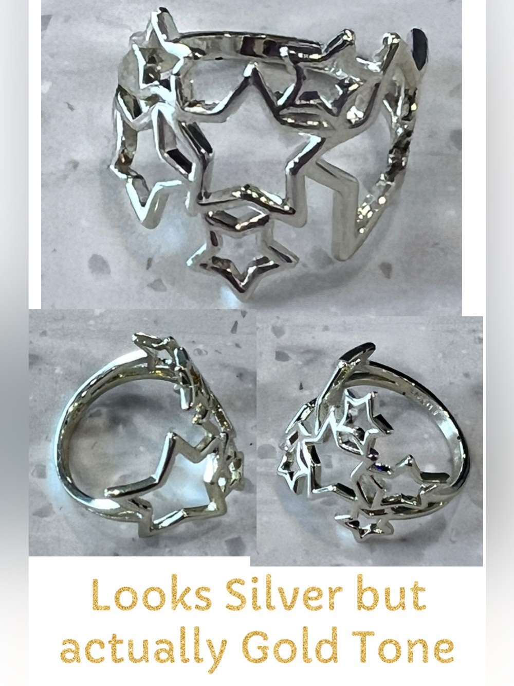 Openwork Star Cluster Ring - Gold Plated Size 7